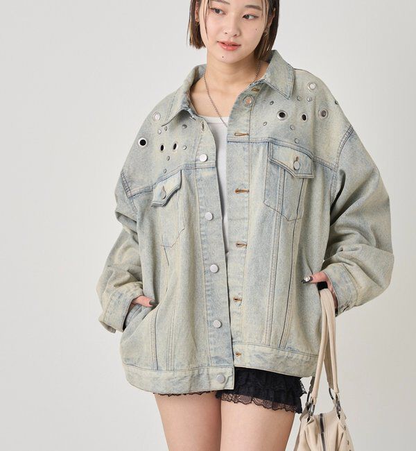  「【UNISEX/ユニセックス】アイレットデニムジャケット」|ブルゾン・スタジャン|