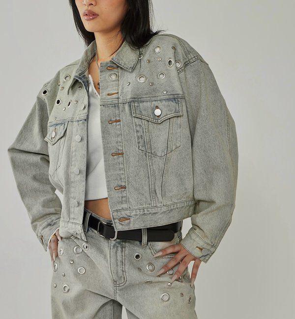  「【UNISEX/ユニセックス】アイレットデニムジャケット」|ブルゾン・スタジャン|