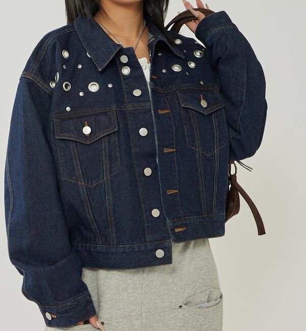  「【UNISEX/ユニセックス】アイレットデニムジャケット」|ブルゾン・スタジャン|
