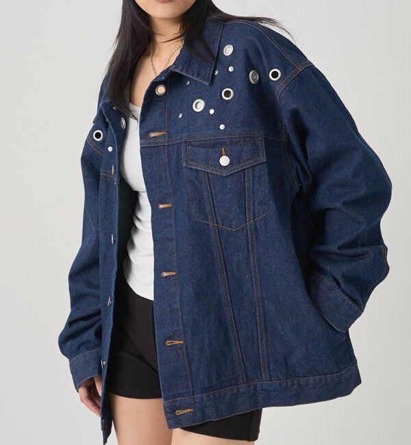  「【UNISEX/ユニセックス】アイレットデニムジャケット」|ブルゾン・スタジャン|