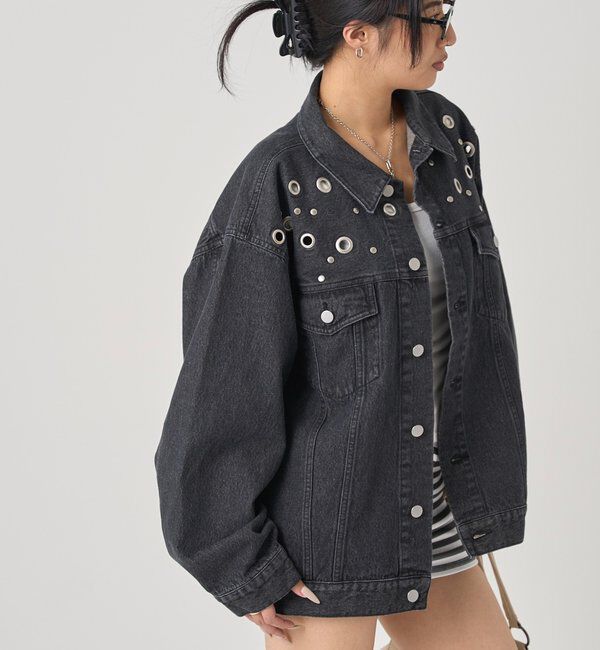  「【UNISEX/ユニセックス】アイレットデニムジャケット」|ブルゾン・スタジャン|