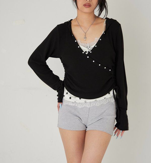  「スタッズリブカシュクールフーディ」|パーカー|