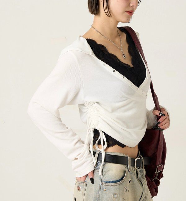  「スタッズリブカシュクールフーディ」|パーカー|