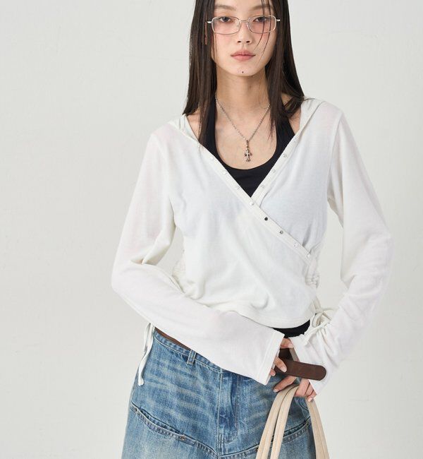  「スタッズリブカシュクールフーディ」|パーカー|