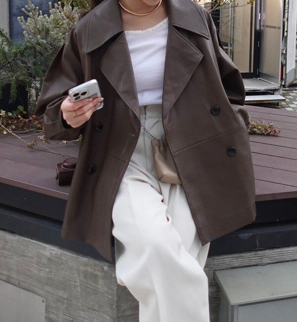  「【サイズ展開あり】レザーミドルコート」|その他|