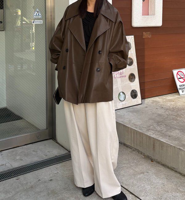  「【サイズ展開あり】レザーミドルコート」|その他|