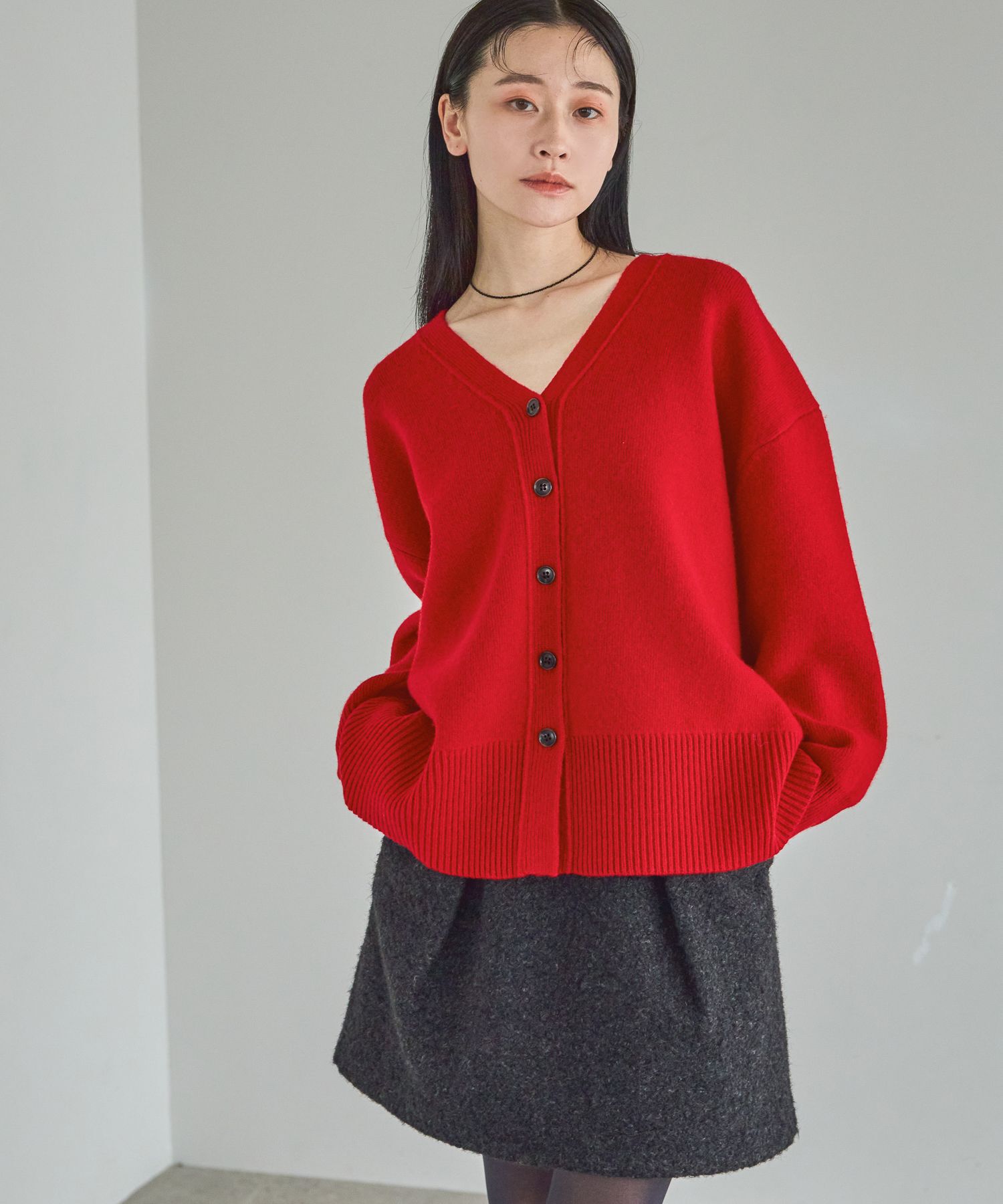 A part by 「カシミヤコンBIG Vネックカーディガン」|ニット・セーター|レッド