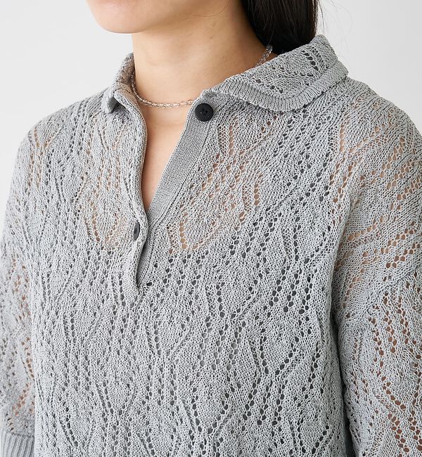 collex「レーシー柄ニットポロ／透かし編み・サマーニット【予約】」|ニット・セーター|