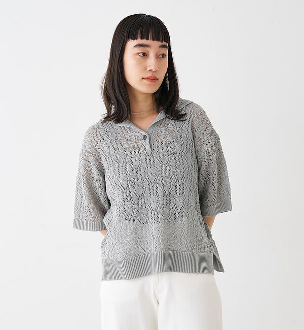 collex「レーシー柄ニットポロ／透かし編み・サマーニット【予約】」|ニット・セーター|