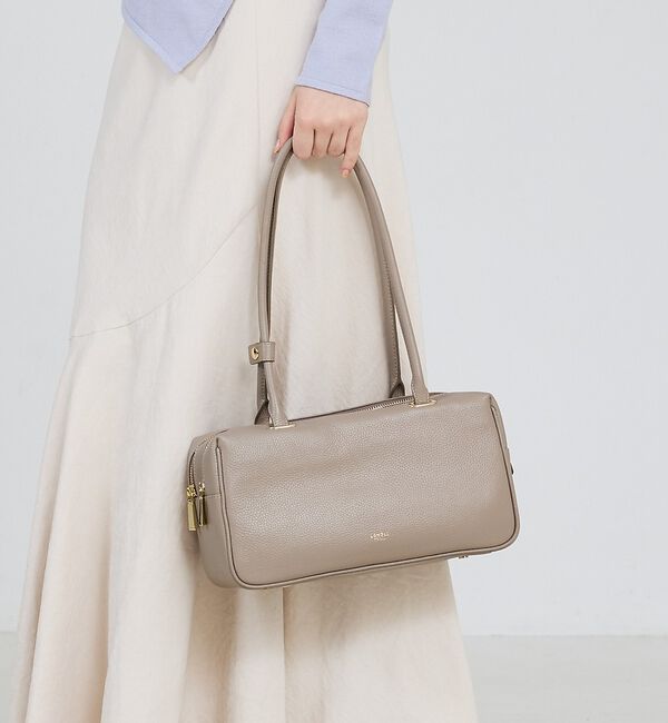 LOWELL things「Raffy/レザースクエアボストン」|ボストンバッグ|グレージュ