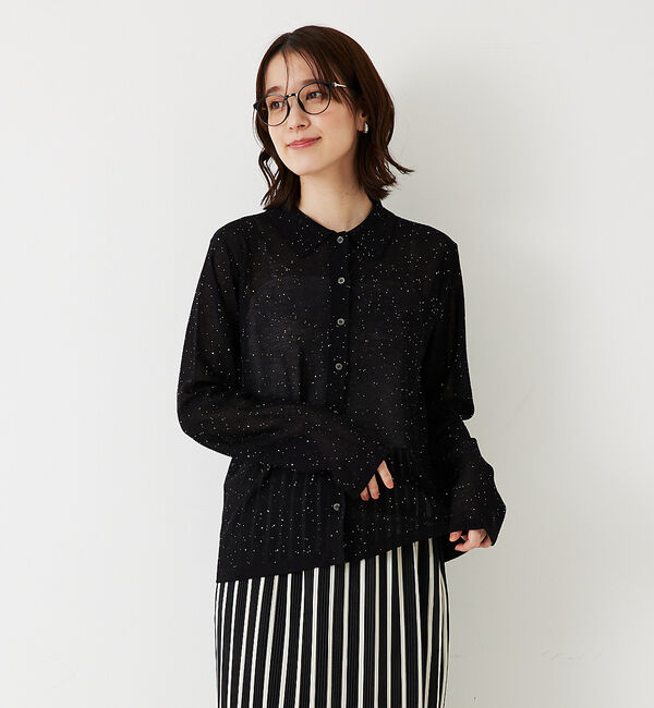 abahouse mavie「【アンサンブル対応】スパンコールシアーニットシャツ」|ニット・セーター|