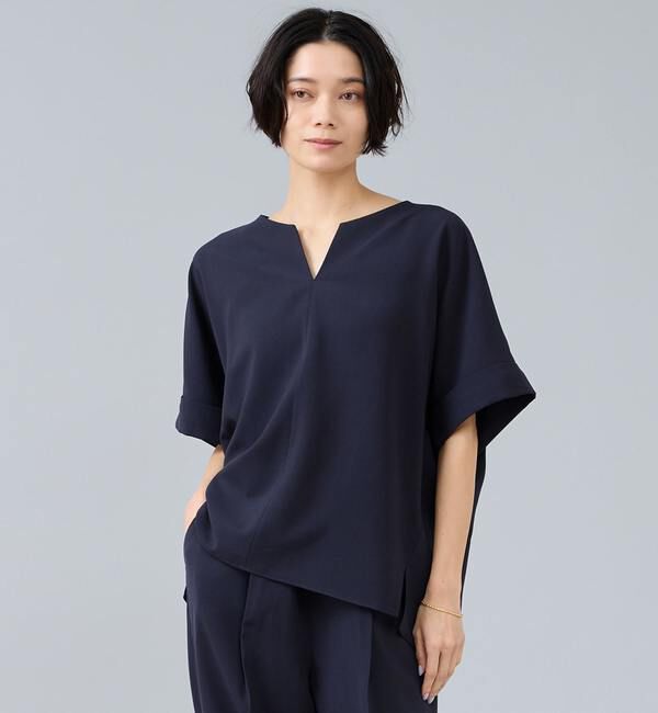 Liesse「キーネックブラウス」|シャツ・ブラウス|ネイビー