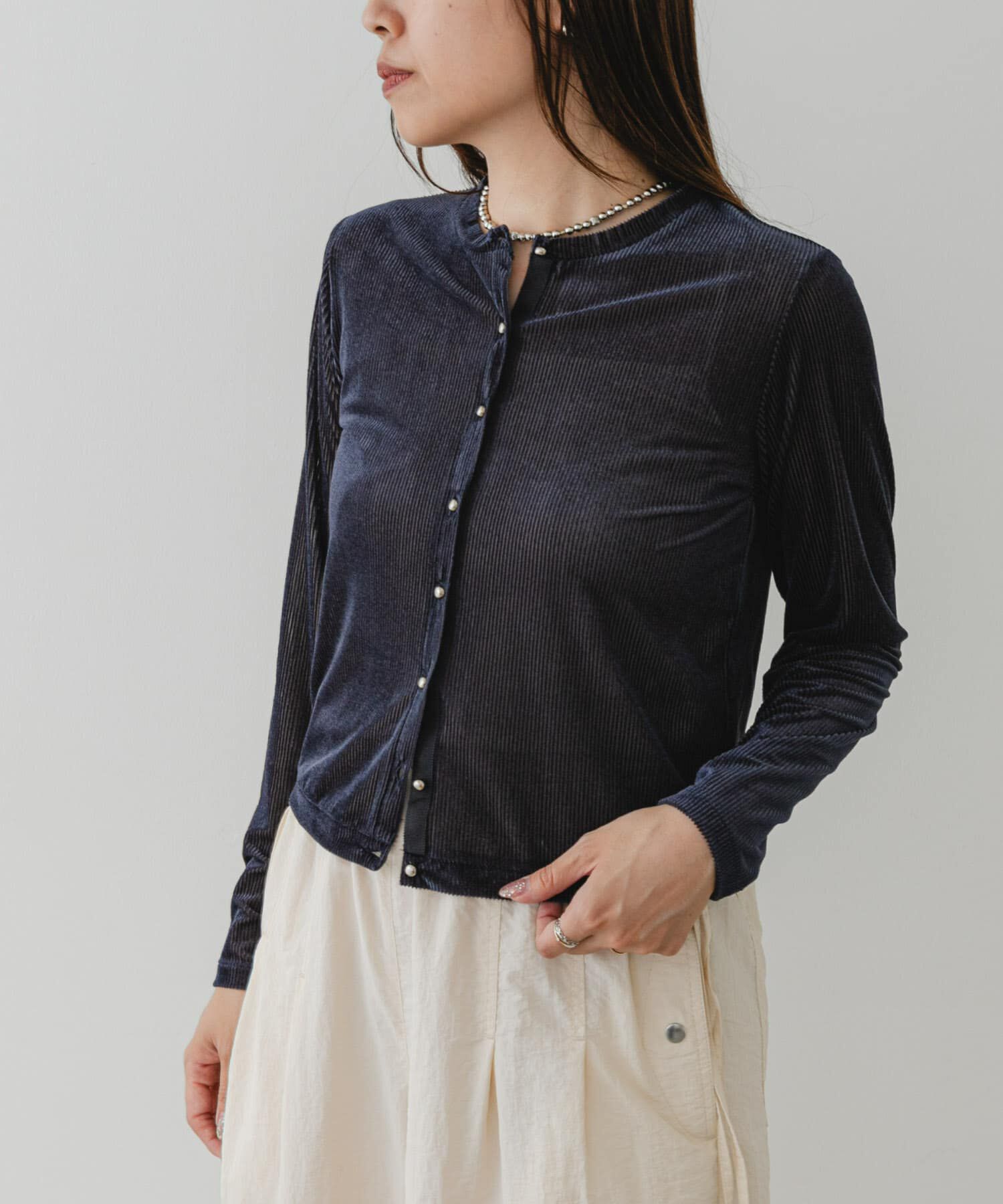 URBAN RESEARCH ROSSO「F by ROSSO　シアーリブベロアコンパクトカーディガン」|カーディガン|