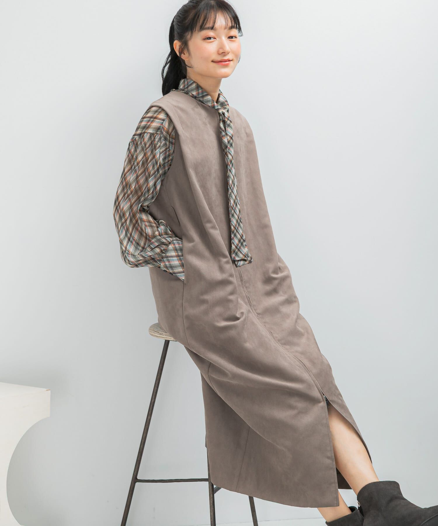 URBAN RESEARCH ROSSO「フロントファスナーレイヤードワンピース」|ワンピース|モカ