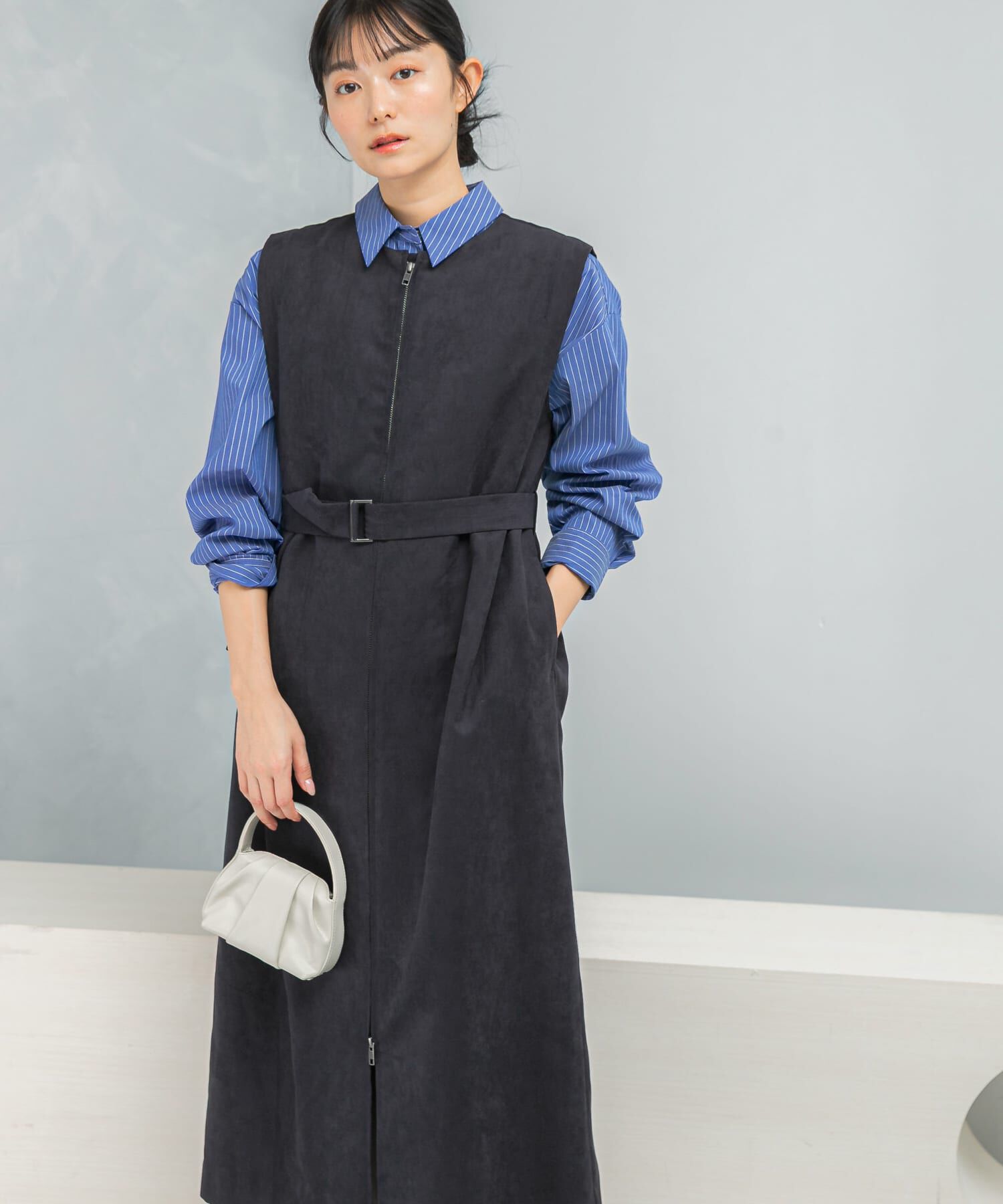 URBAN RESEARCH ROSSO「フロントファスナーレイヤードワンピース」|ワンピース|ネイビー