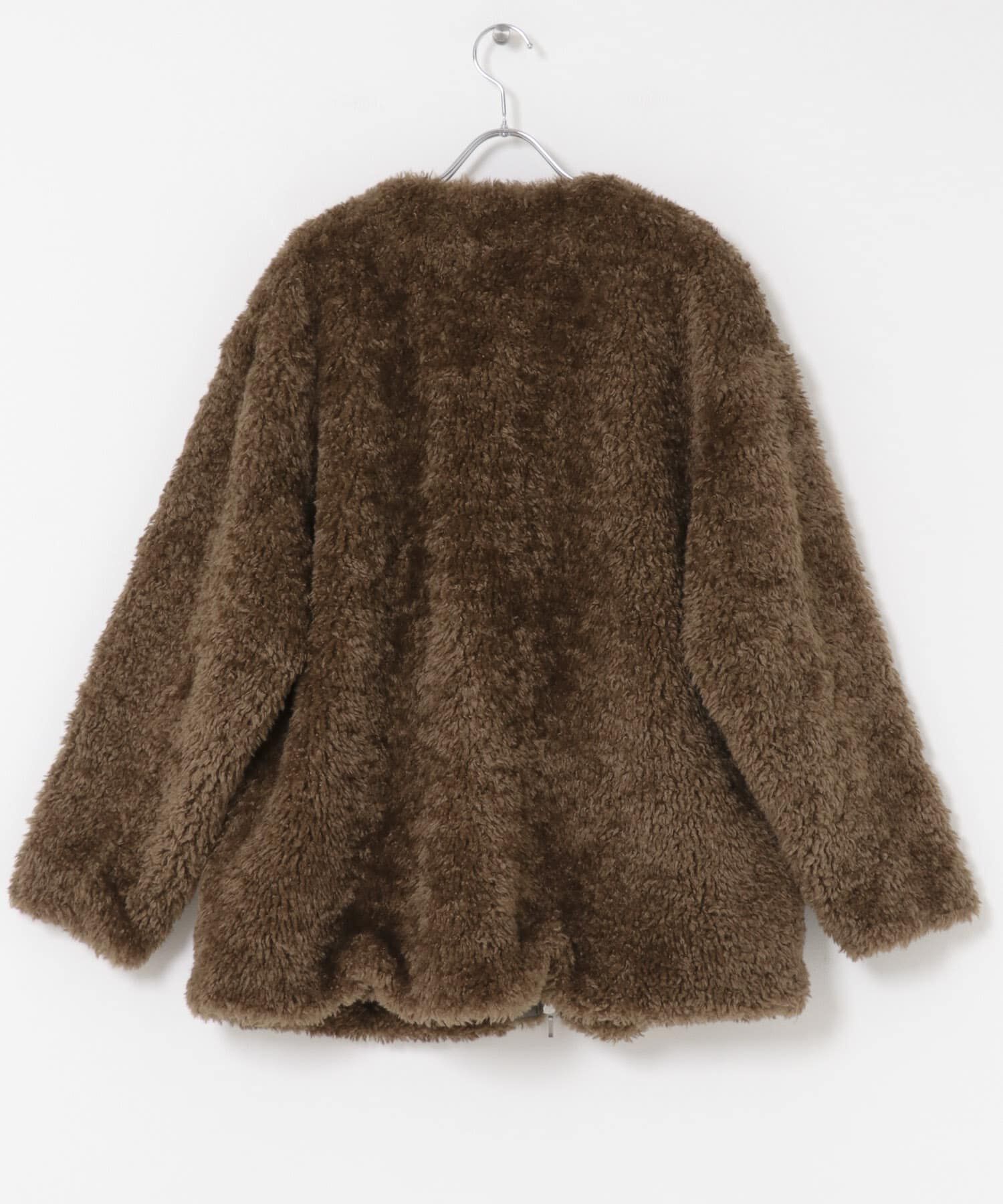 URBAN RESEARCH ROSSO「『WEB/一部店舗限定』ノーカラーファーボアZIPブルゾン」|ノーカラージャケット|