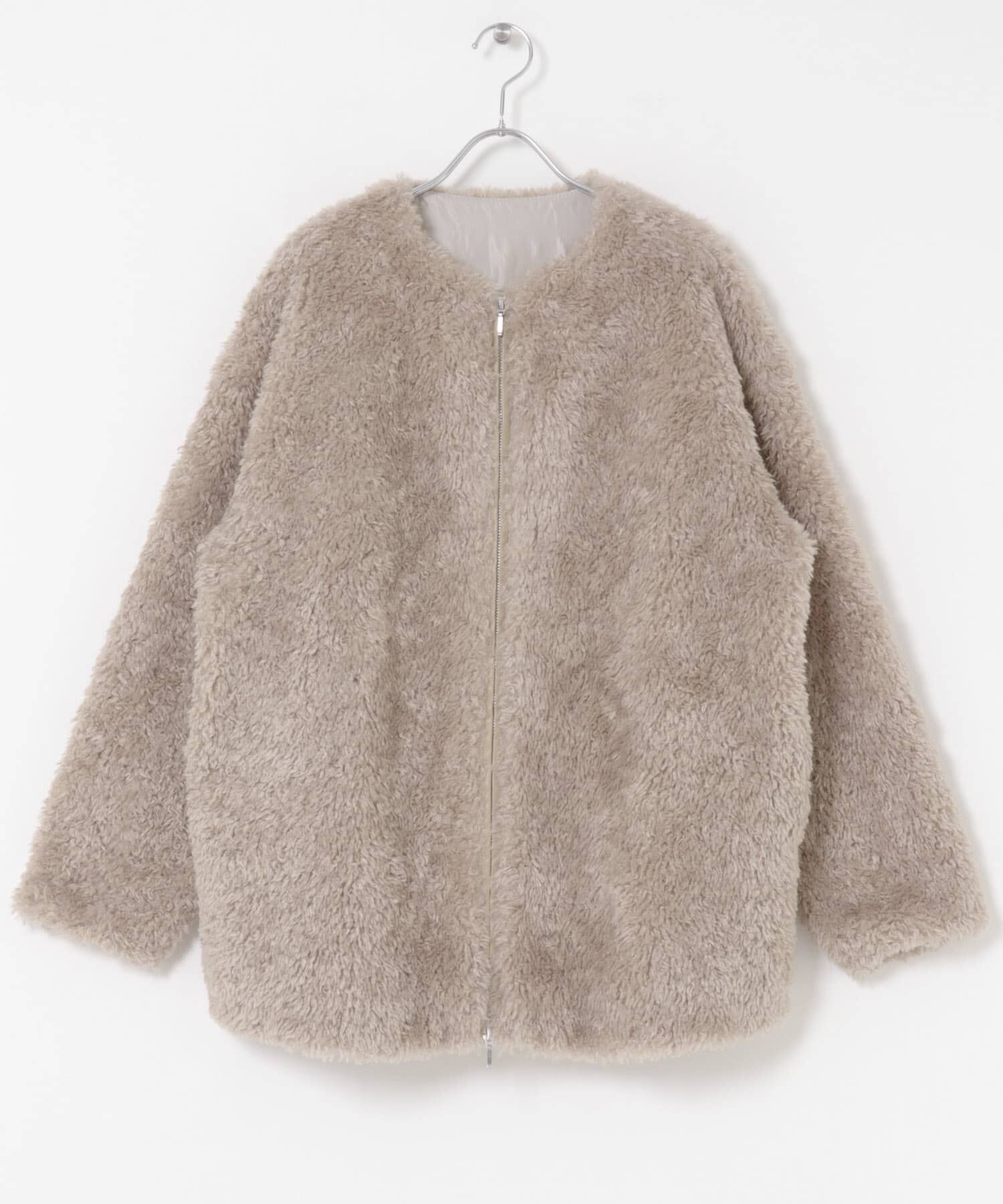 URBAN RESEARCH ROSSO「『WEB/一部店舗限定』ノーカラーファーボアZIPブルゾン」|ノーカラージャケット|