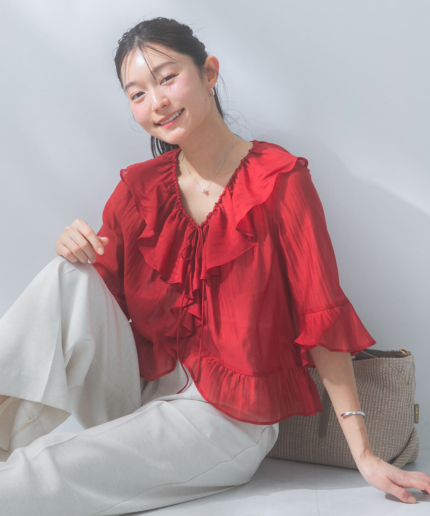 URBAN RESEARCH ROSSO「シアーフリルブラウス」|シャツ・ブラウス|レッド