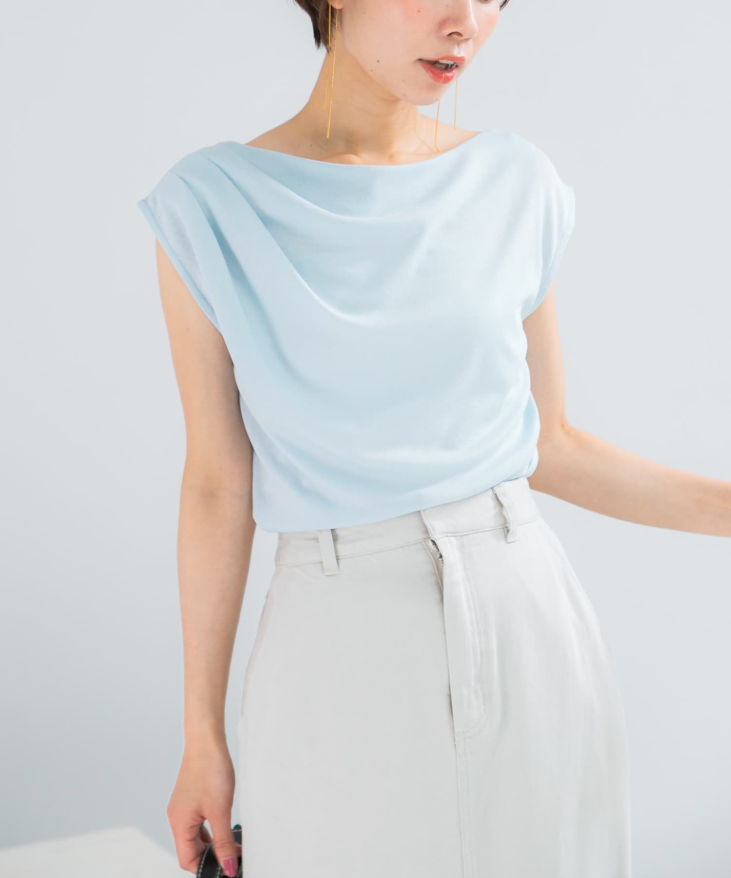 URBAN RESEARCH ROSSO「クールタッチ デザインドレープカットソー」|Tシャツ・カットソー|ブルー系その他