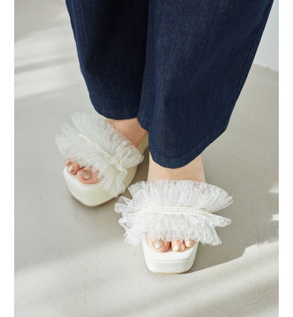 MAJESTICLEGON「チュール&times;パール厚底サンダル」|サンダル|