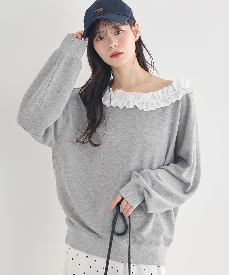 earth music&ecology「フリルオフショルウラケスウェット」|スウェット・ジャージ|