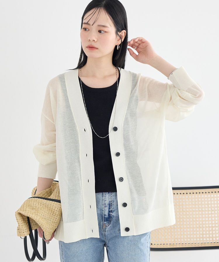 earth music&ecology「【一部WEB限定】シアーVネックカーディガン」|ニット・セーター|Off White
