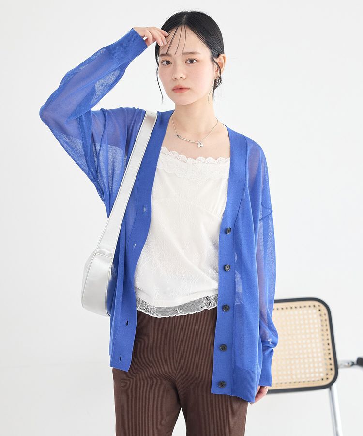 earth music&ecology「【一部WEB限定】シアーVネックカーディガン」|ニット・セーター|