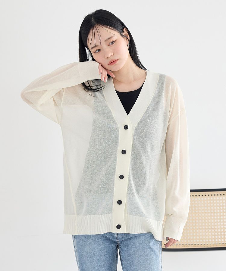 earth music&ecology「【一部WEB限定】シアーVネックカーディガン」|ニット・セーター|
