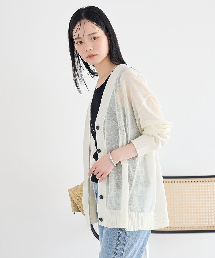 earth music&ecology「【一部WEB限定】シアーVネックカーディガン」|ニット・セーター|