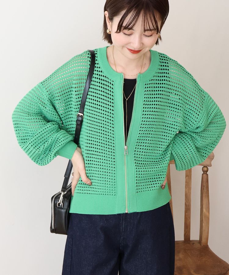 AMERICAN HOLIC「ジップアップメッシュニットカーディガン【WEB限定カラー有り】」|カーディガン|