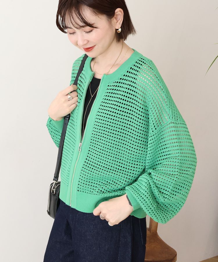 AMERICAN HOLIC「ジップアップメッシュニットカーディガン【WEB限定カラー有り】」|カーディガン|
