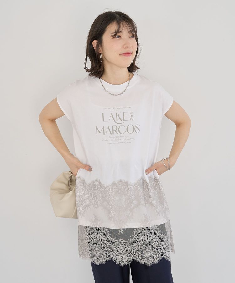 Green Parks「フレンチスリーブ裾レースロゴチュニック」|チュニック|