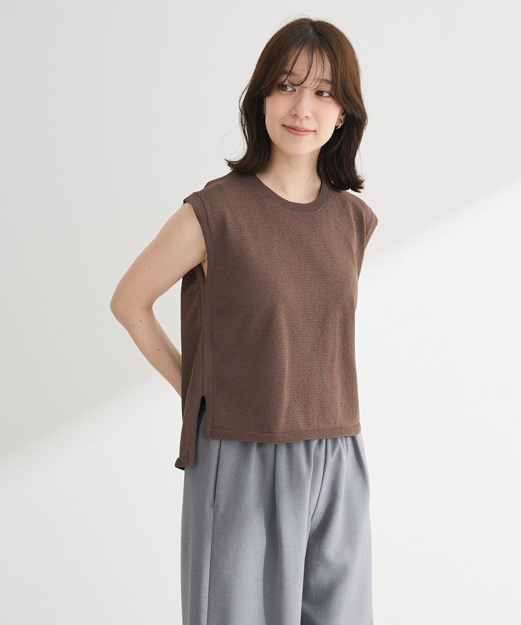 Green Parks「・Petit Fleur ノースリリネンライクニット」|ニット・セーター|Charcoal Gray