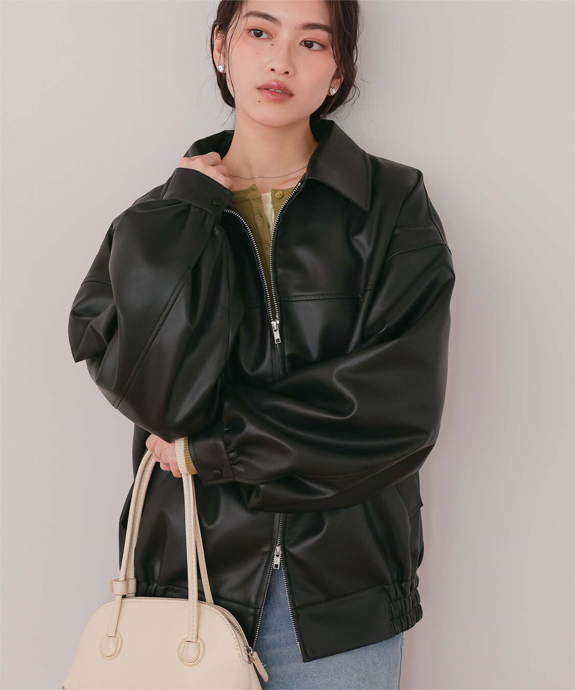 titivate「フェイクレザー/スエードオーバージャケット」|ライダースジャケット|ブラック