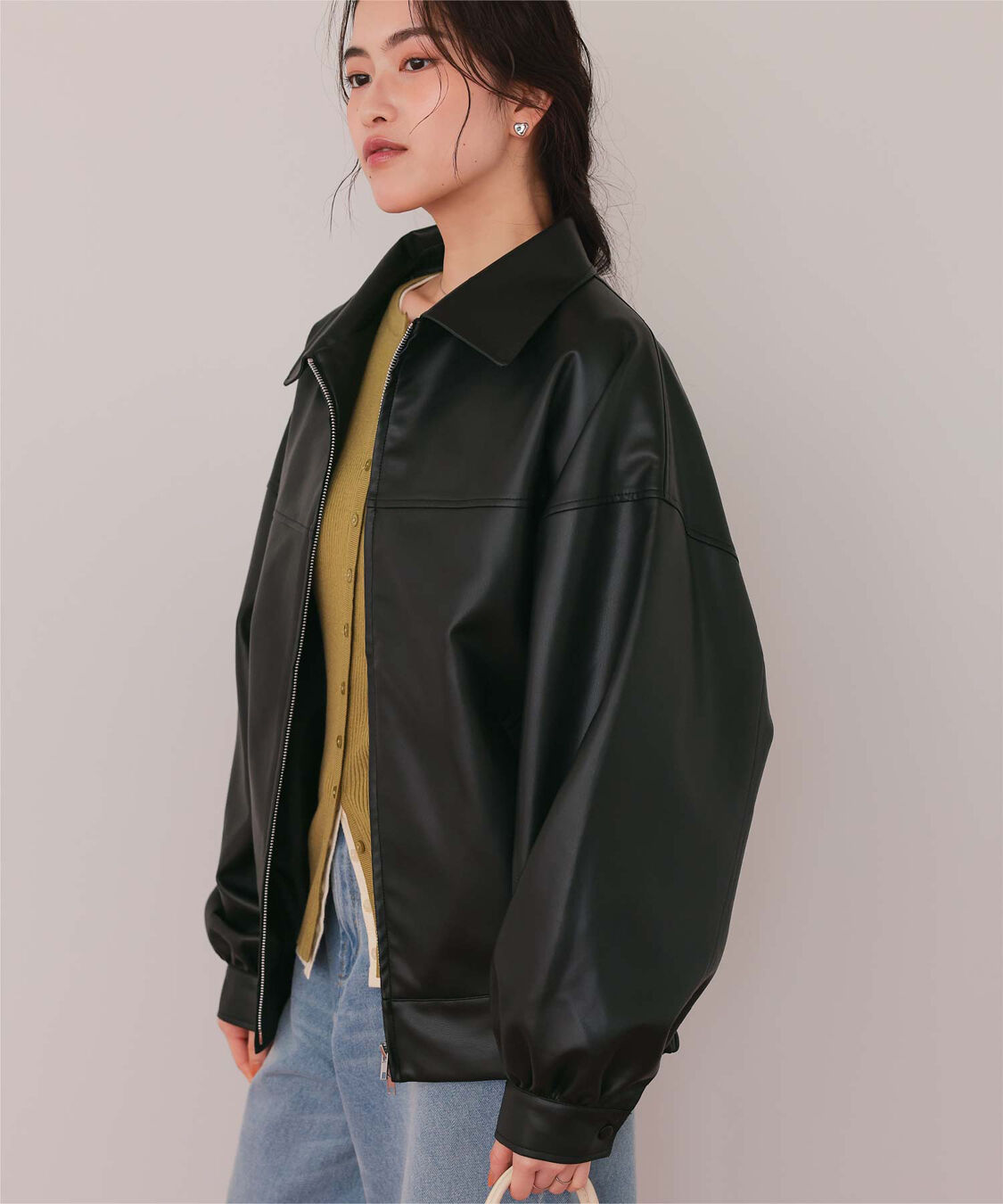 titivate「フェイクレザー/スエードオーバージャケット」|ライダースジャケット|