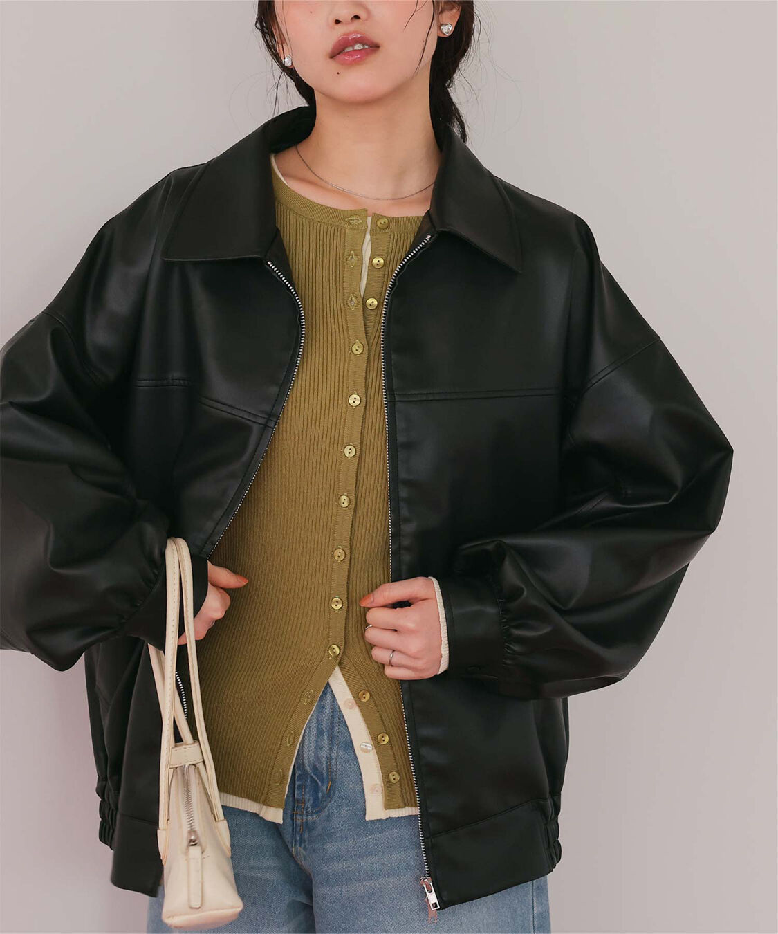 titivate「フェイクレザー/スエードオーバージャケット」|ライダースジャケット|