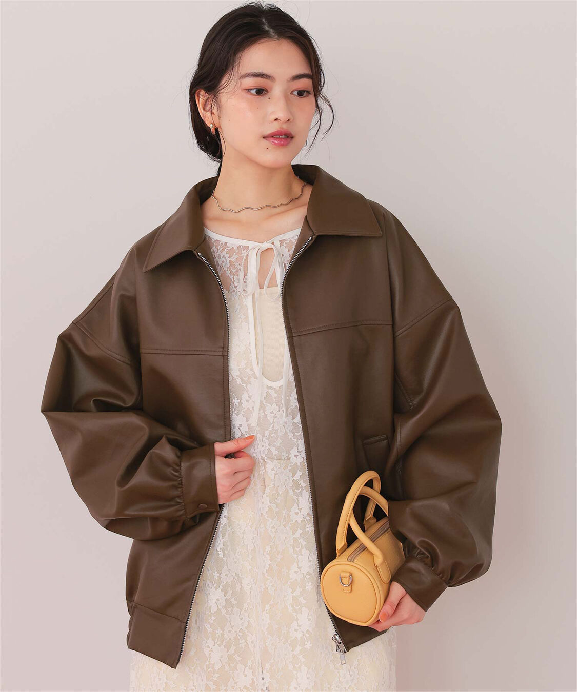 titivate「フェイクレザー/スエードオーバージャケット」|ライダースジャケット|ブラウン