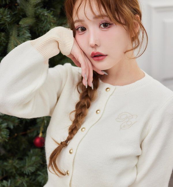  「配色袖刺繍入りカーデ」|ニット・セーター|