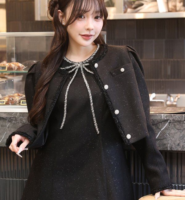  「キラキラノーカラージャケット」|テーラードジャケット|ブラック