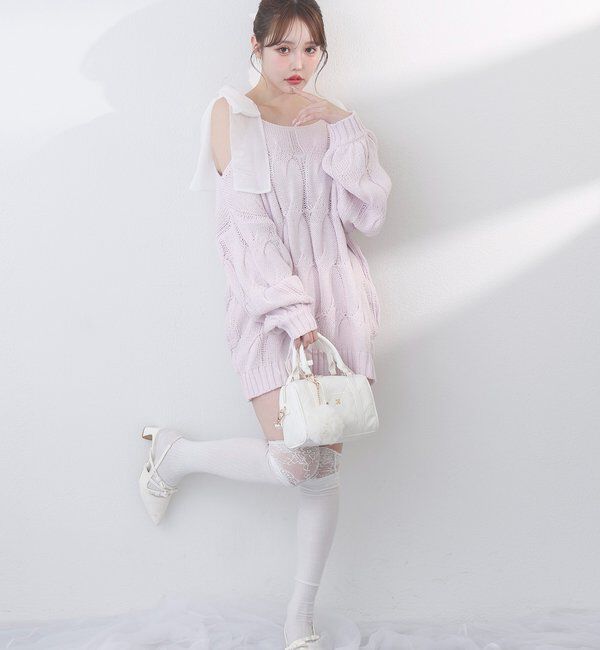  「ミルキーパレットニットミニワンピ／肩リボン取り外し可」|ワンピース|