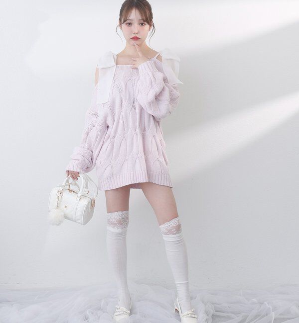  「ミルキーパレットニットミニワンピ／肩リボン取り外し可」|ワンピース|