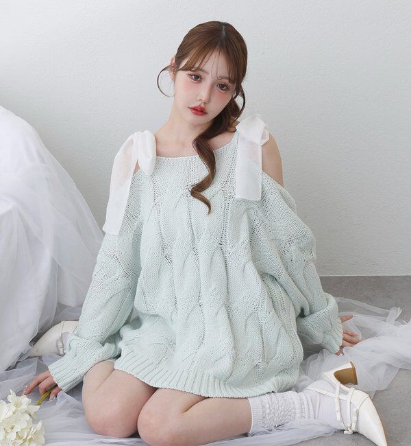  「ミルキーパレットニットミニワンピ／肩リボン取り外し可」|ワンピース|