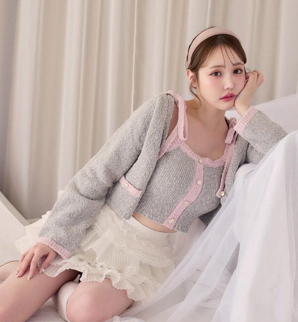  「【セットアップ可能】金ボタン配色カーディガン」|ニット・セーター|