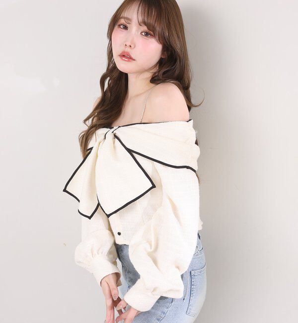  「肩ビジューリボンオフショルブラウス」|シャツ・ブラウス|