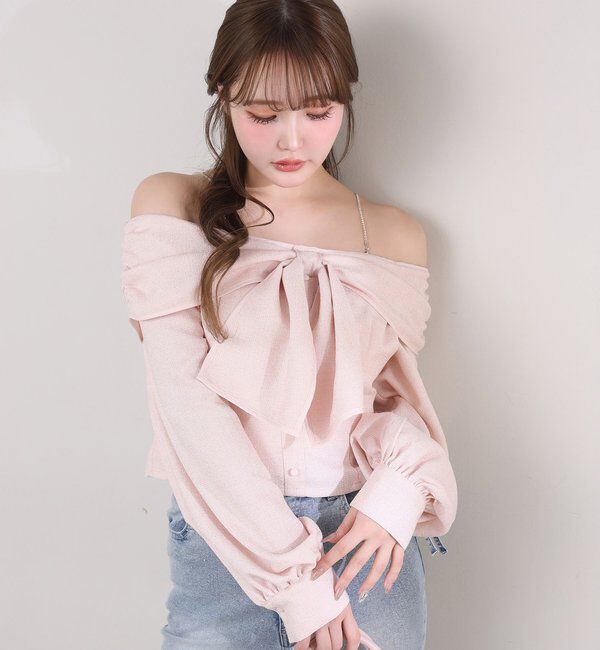 「肩ビジューリボンオフショルブラウス」|シャツ・ブラウス|