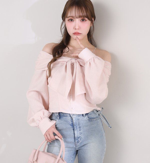  「肩ビジューリボンオフショルブラウス」|シャツ・ブラウス|