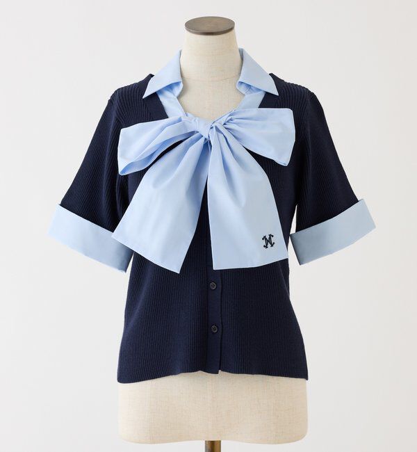  「【リボン取り外し可能】リボンシャツドッキングニット」|ニット・セーター|