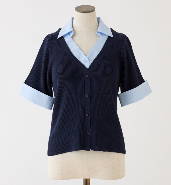  「【リボン取り外し可能】リボンシャツドッキングニット」|ニット・セーター|