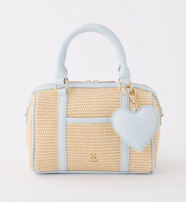  「ハートチャーム付き雑材ミニボストンバッグ」|ショルダー・メッセンジャー|サックスブルー