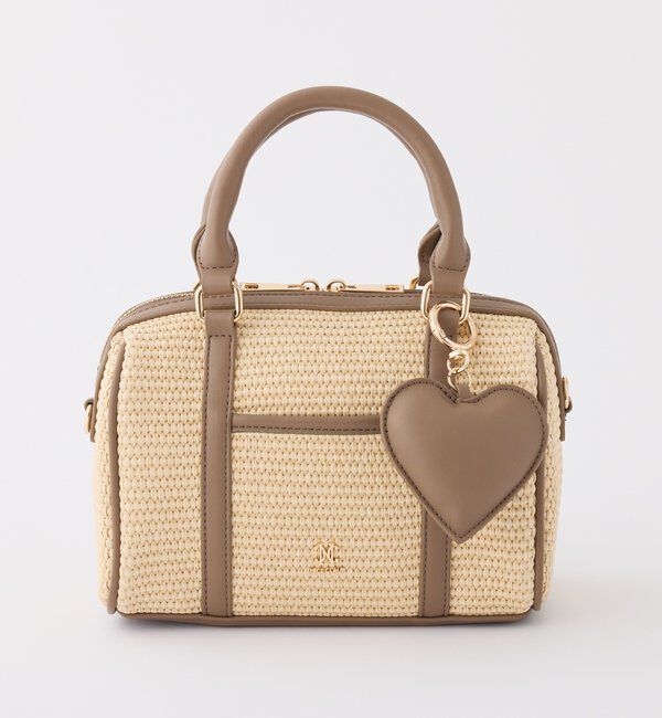  「ハートチャーム付き雑材ミニボストンバッグ」|ショルダー・メッセンジャー|ブラウン